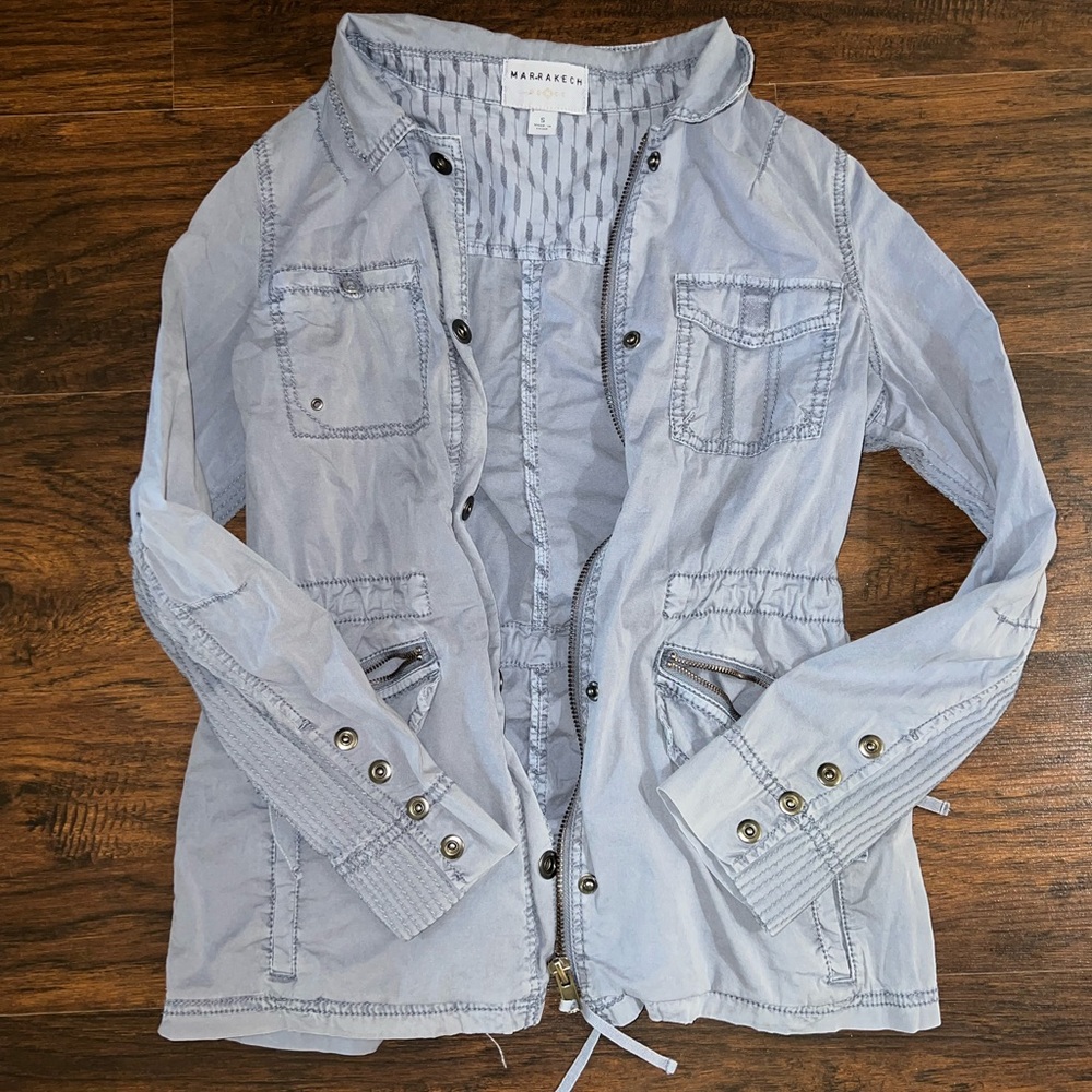 Marrakech for Anthropologie Dusty Blue Utility Anorak Jacket Small S